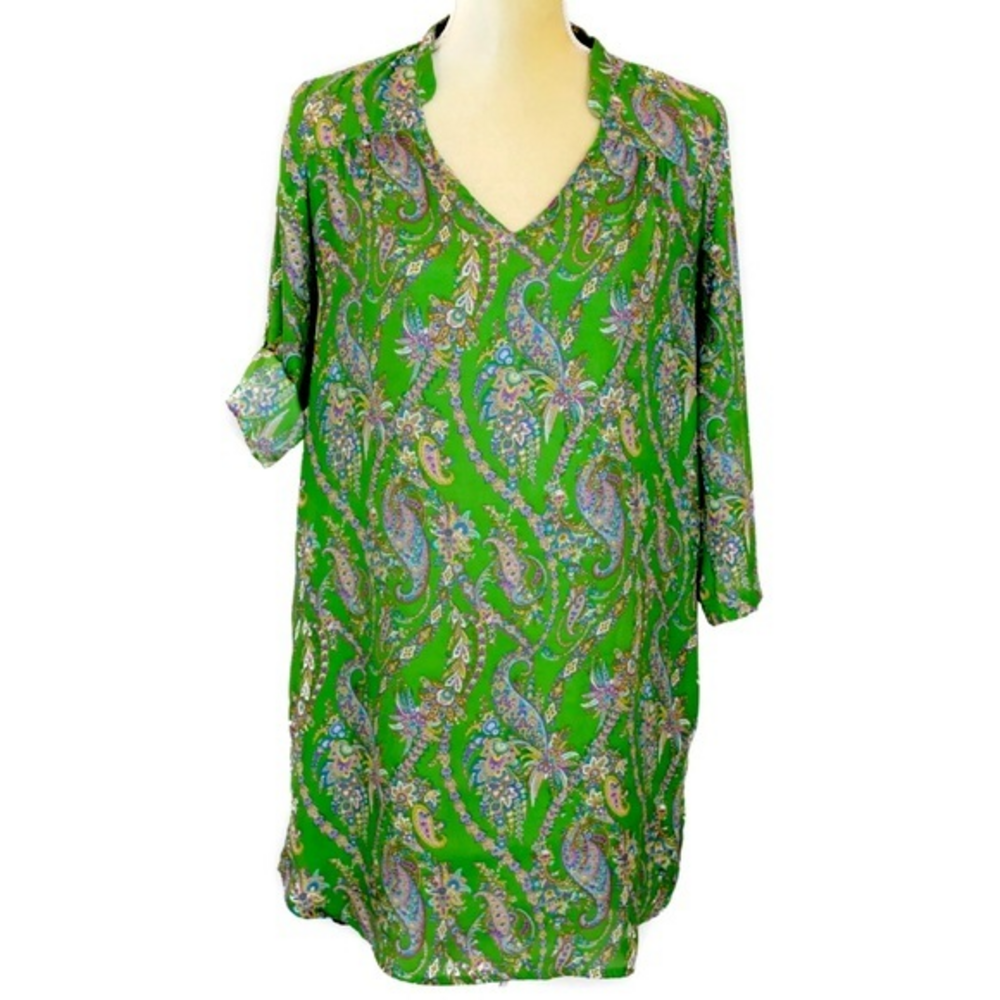 Zara Green Paisley V-Neck Tunic Dress